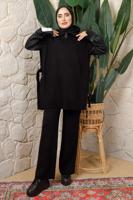 Tesettür giyim SİYAH FERMUAR DETAYLI KOLSUZ TRİKO PANÇO T 6208
