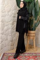 Tesettür giyim SİYAH FERMUAR DETAYLI KOLSUZ TRİKO PANÇO T 6208