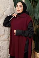 Tesettür giyim BORDO FERMUAR DETAYLI KOLSUZ TRİKO PANÇO T 6208