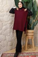 Tesettür giyim BORDO FERMUAR DETAYLI KOLSUZ TRİKO PANÇO T 6208