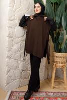 Tesettür giyim KAHVE FERMUAR DETAYLI KOLSUZ TRİKO PANÇO T 6208