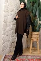 Tesettür giyim KAHVE FERMUAR DETAYLI KOLSUZ TRİKO PANÇO T 6208