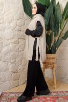 Tesettür giyim BEJ FERMUAR DETAYLI KOLSUZ TRİKO PANÇO T 6208