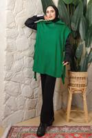 Tesettür giyim YEŞİL FERMUAR DETAYLI KOLSUZ TRİKO PANÇO T 6208