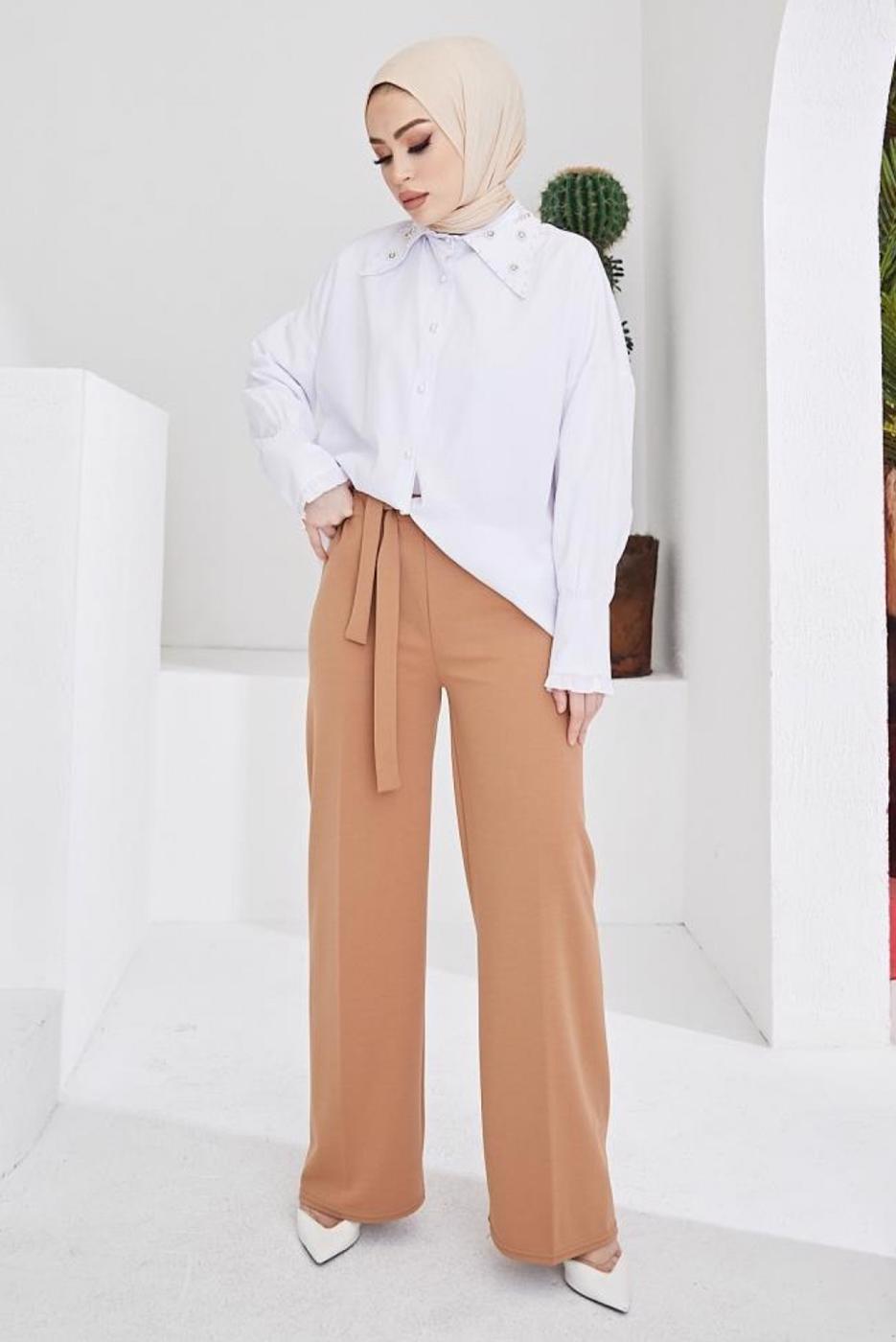 Hijab clothing BEIGE WIDE LEG PANTS T 0402