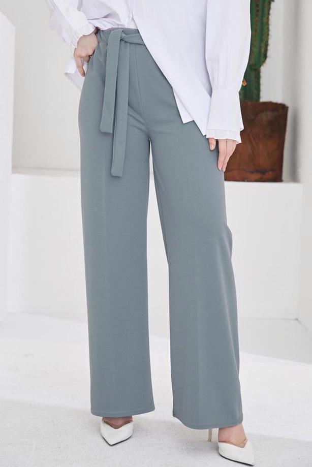 Tesettür giyim GRİ GENİŞ PAÇA PANTOLON T 0402 - TRENDTESETTÜR
