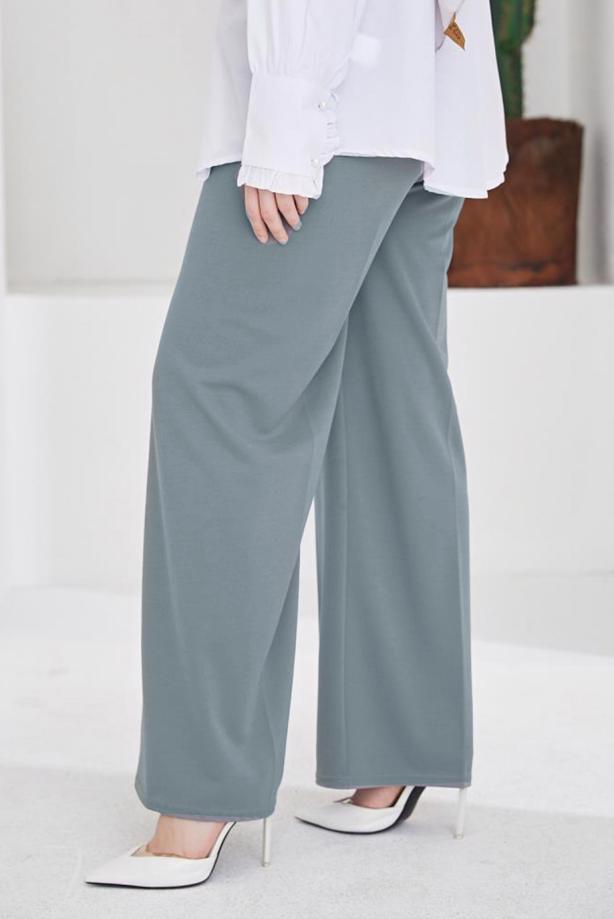 Tesettür giyim GRİ GENİŞ PAÇA PANTOLON T 0402 - TRENDTESETTÜR