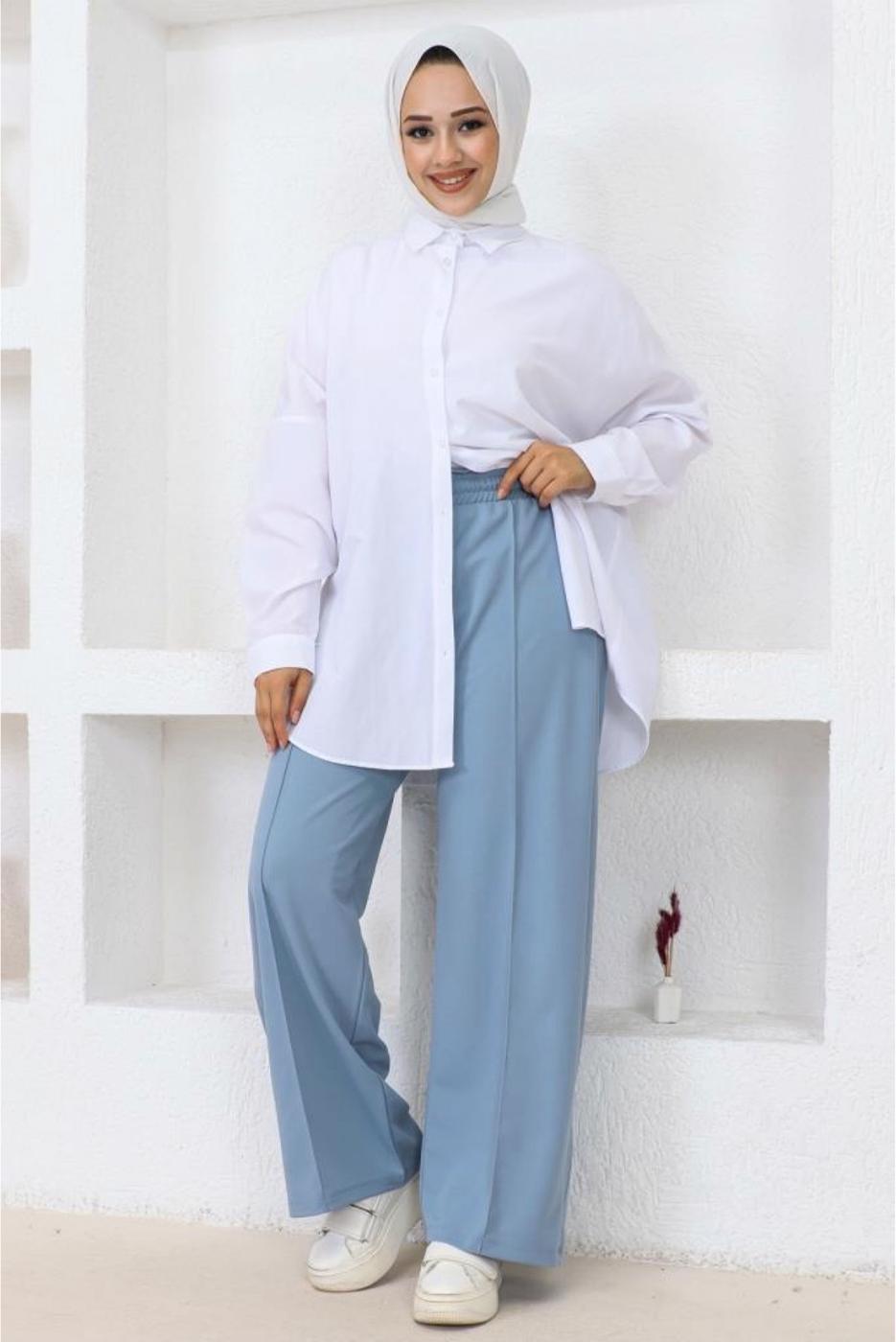 Vêtements hijab BLEU PANTALON LARGE T 2403