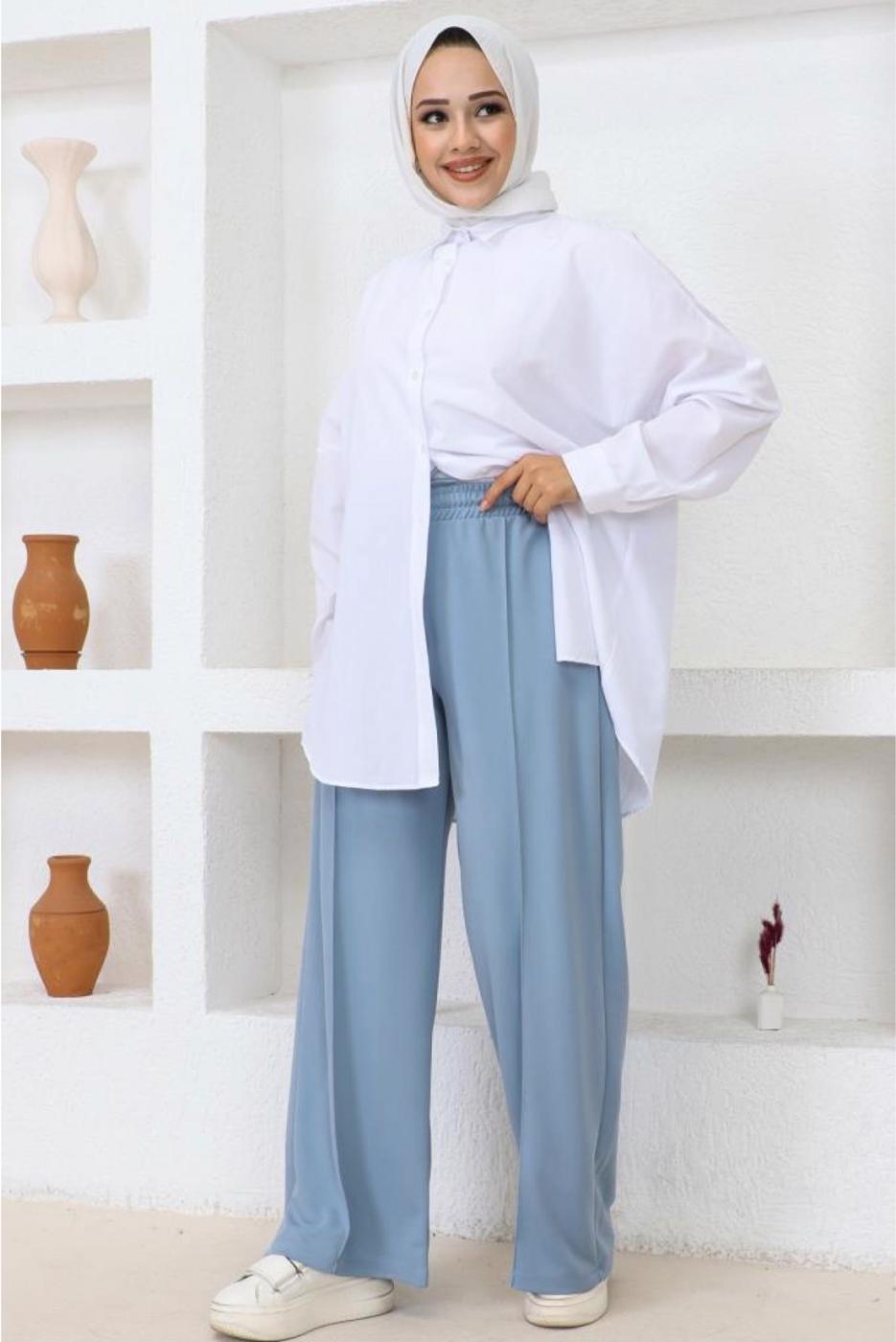 Vêtements hijab BLEU PANTALON LARGE T 2403