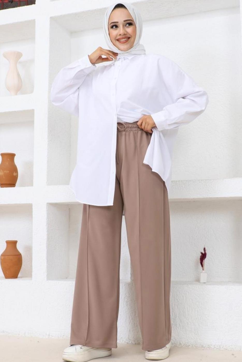 Tesettür giyim VİZON BOL PAÇA PANTOLON T 2403