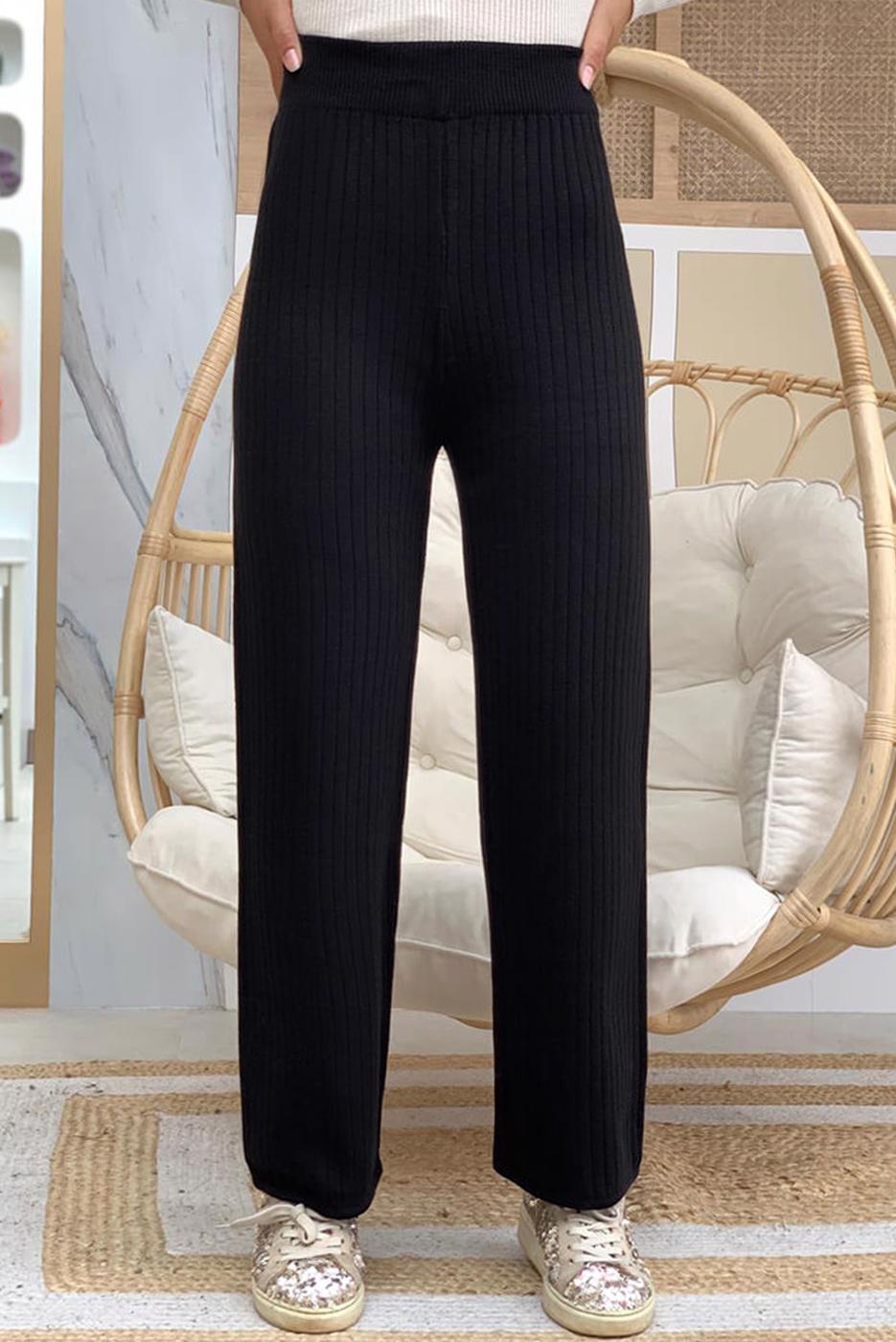 Vêtements hijab NOIR PANTALON EN MAILLE CORDÉ T 2922