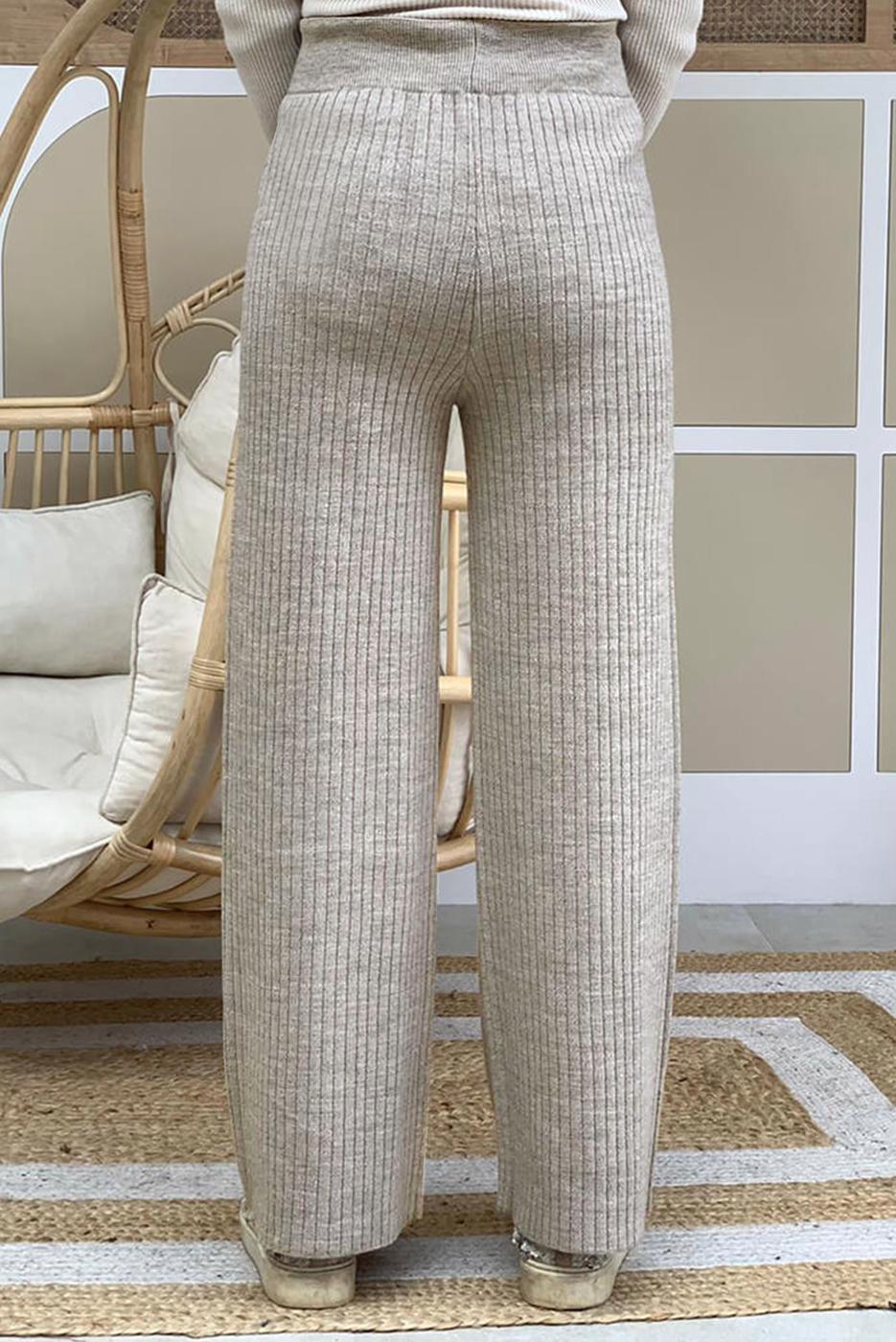 Tesettür giyim VİZON FİTİLLİ TRİKO PANTOLON T 2922