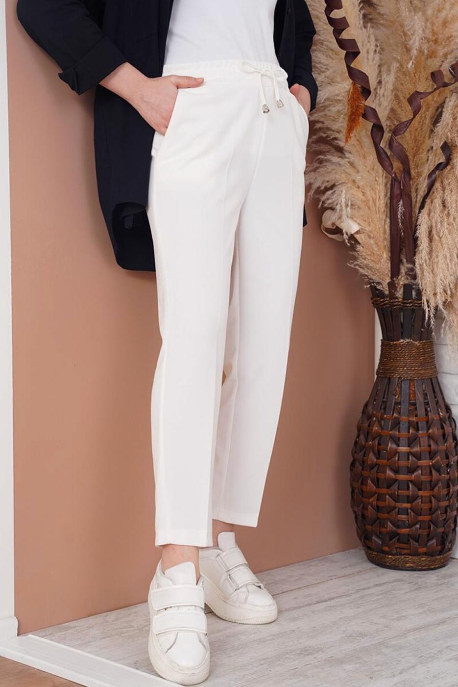 Vêtements hijab BLANC PANTALON À TAILLE ÉLASTIQUE T 4266