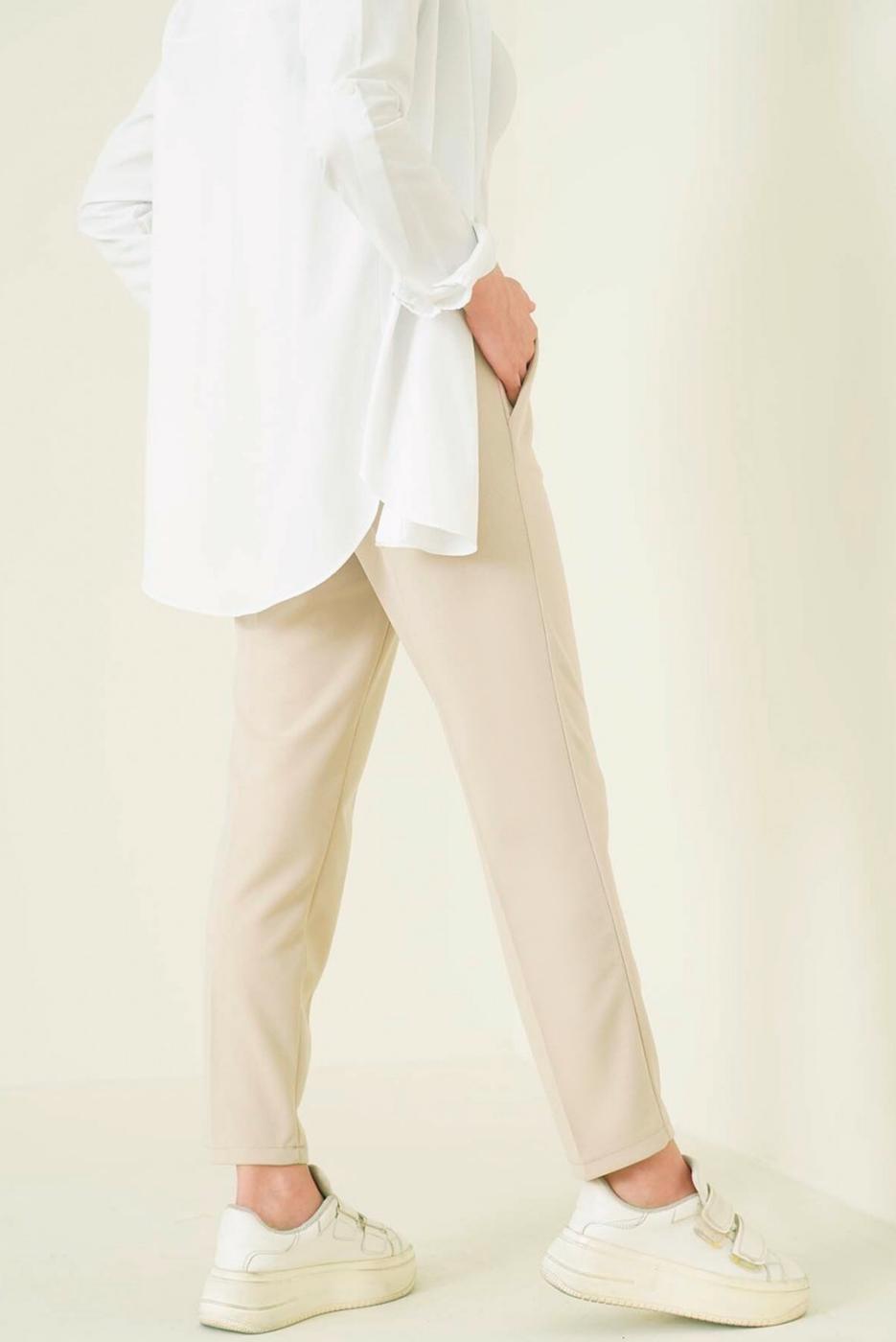 Hijab clothing BEIGE PANTS WITH ELASTIC WAIST T 4266