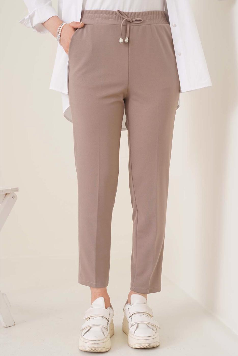 Tesettür giyim VİZON BELİ LASTİKLİ PANTOLON T 4266