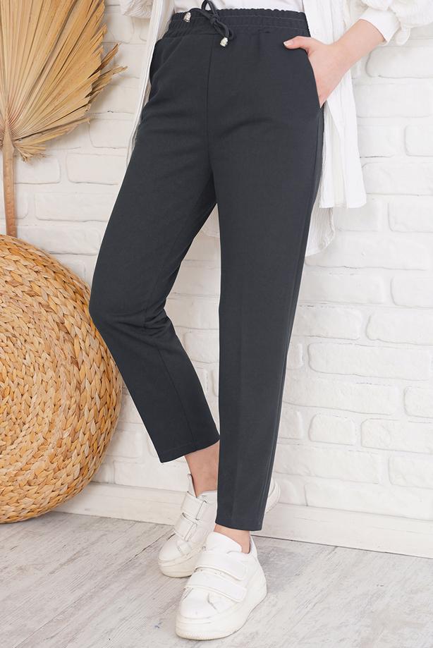 Hijab clothing GREY PANTS WITH ELASTIC WAIST T 4266 - TRENDTESETTÜR