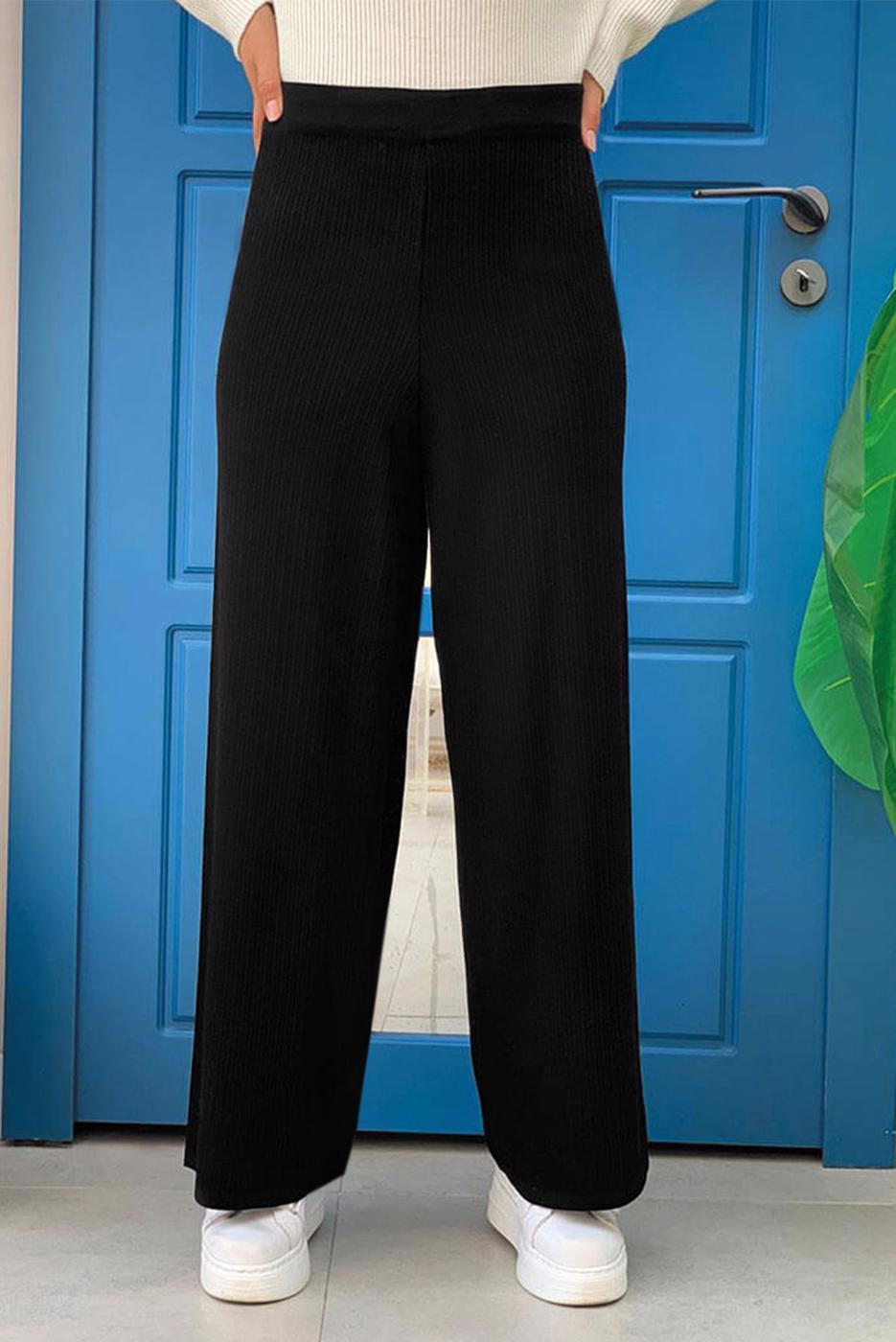 Tesettür giyim SİYAH GENİŞ PAÇA TRİKO PANTOLON T 63222