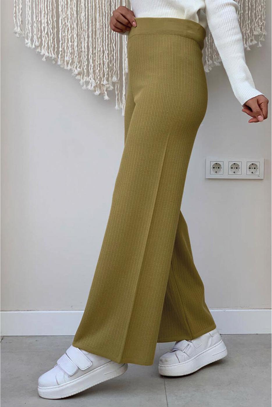 Tesettür giyim YEŞİL GENİŞ PAÇA TRİKO PANTOLON T 63222