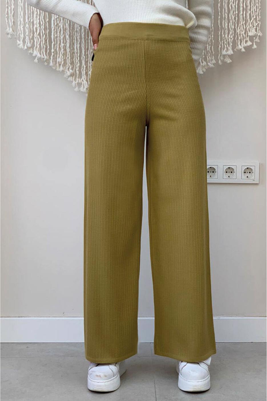 Tesettür giyim YEŞİL GENİŞ PAÇA TRİKO PANTOLON T 63222