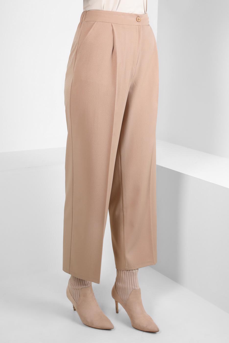 Tesettür giyim BEJ ALVİNA GENİŞ PAÇA PANTOLON T 70620