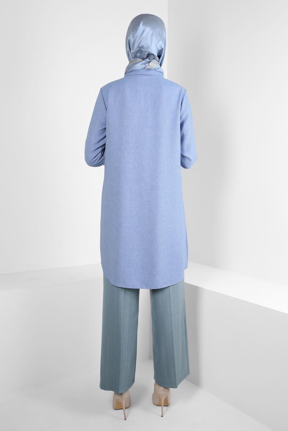 Tesettür giyim MAVİ ALVİNA BELİ LASTİKLİ PANTOLON T 70627