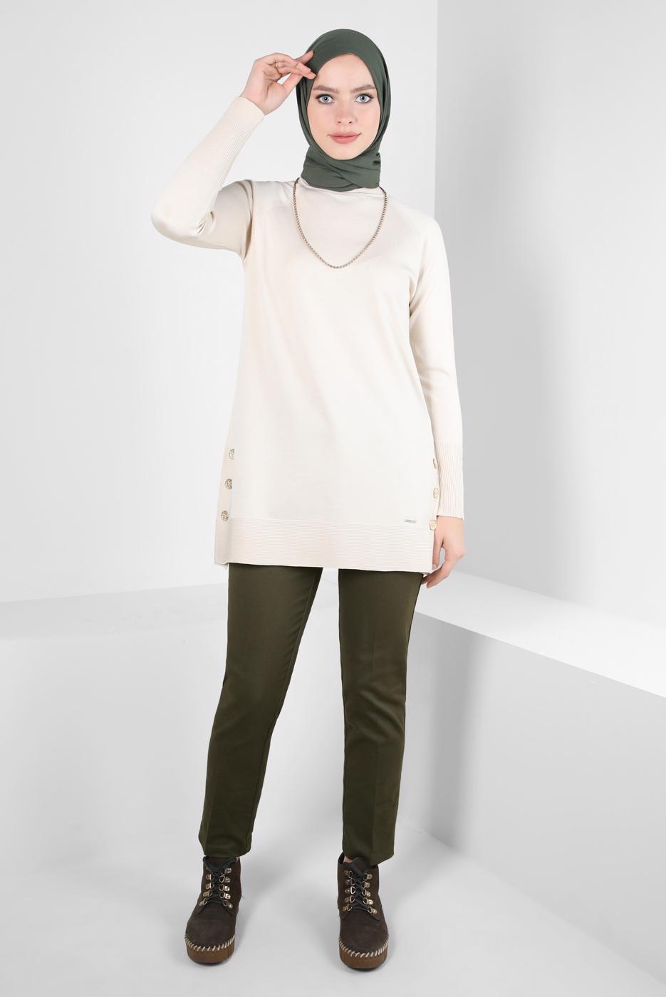 Tesettür giyim HAKİ ALVİNA DAR PAÇA PANTOLON T 70631