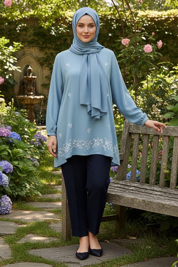 Tesettür giyim LACİVERT ALVİNA BÜYÜK BEDEN PANTOLON T 70639 - TRENDTESETTÜR