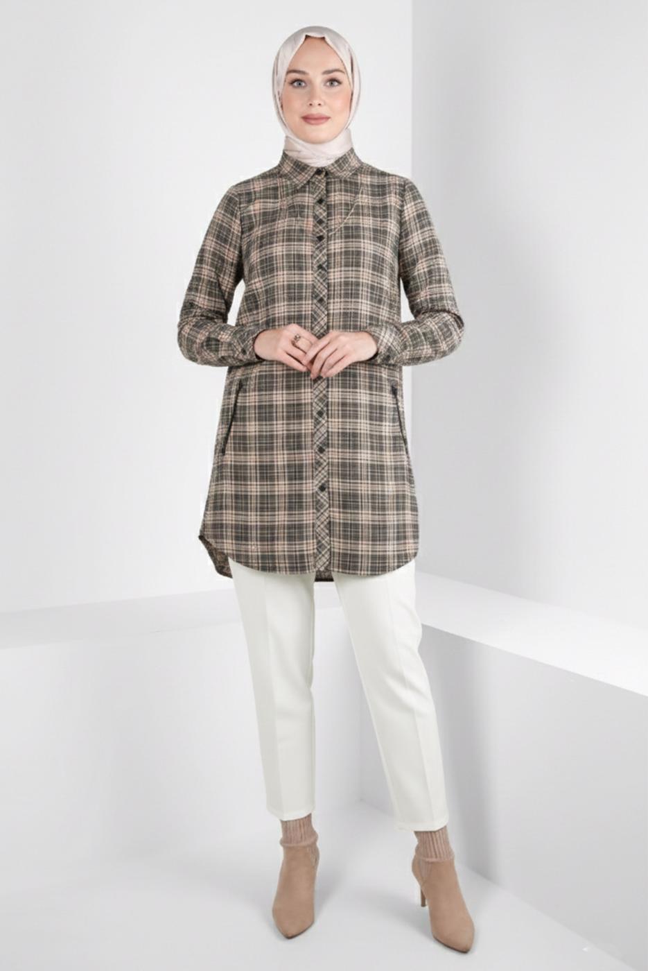 Tesettür giyim KREM ALVİNA BELİ LASTİKLİ PANTOLON T 70640