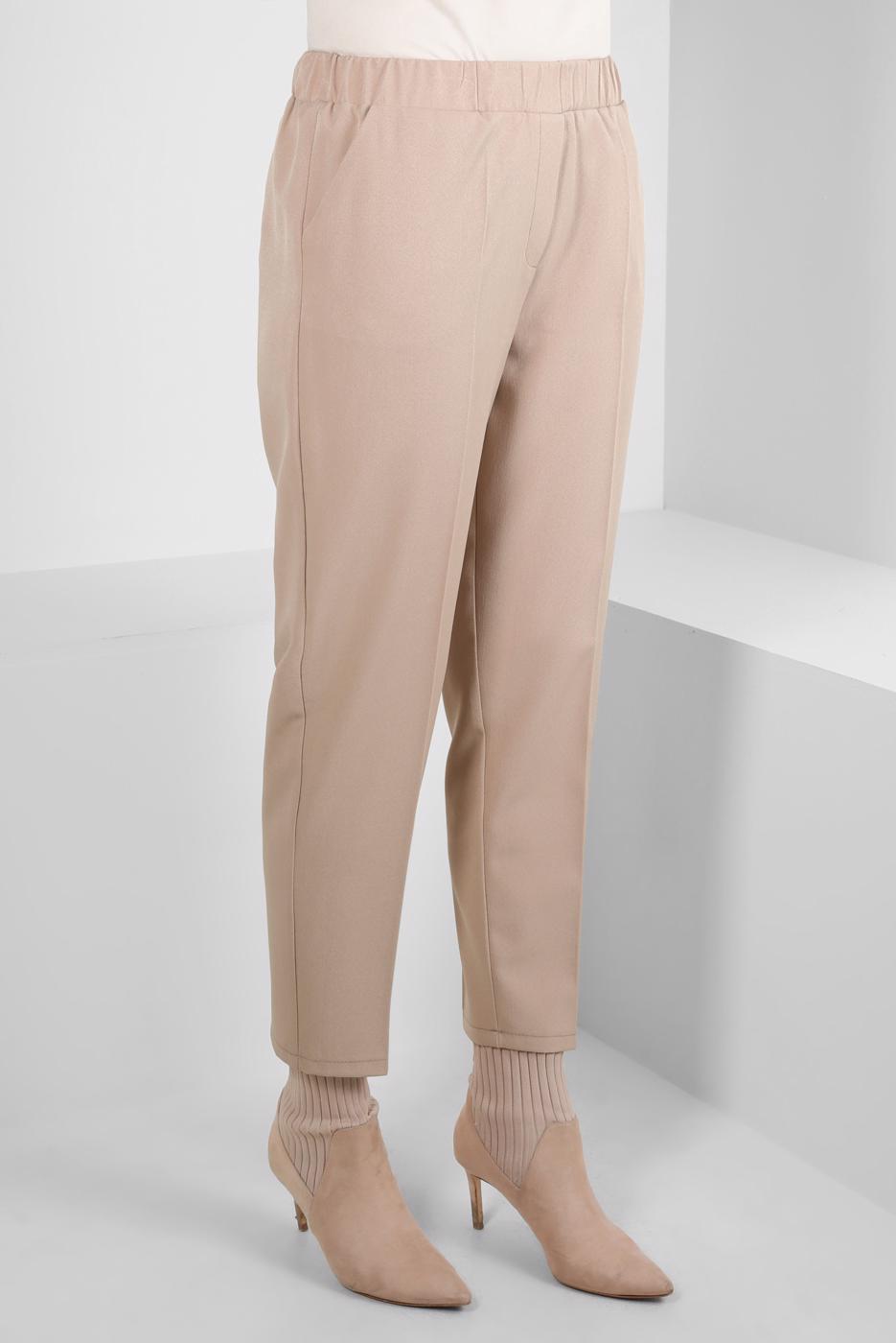 Tesettür giyim BEJ ALVİNA BELİ LASTİKLİ PANTOLON T 70640