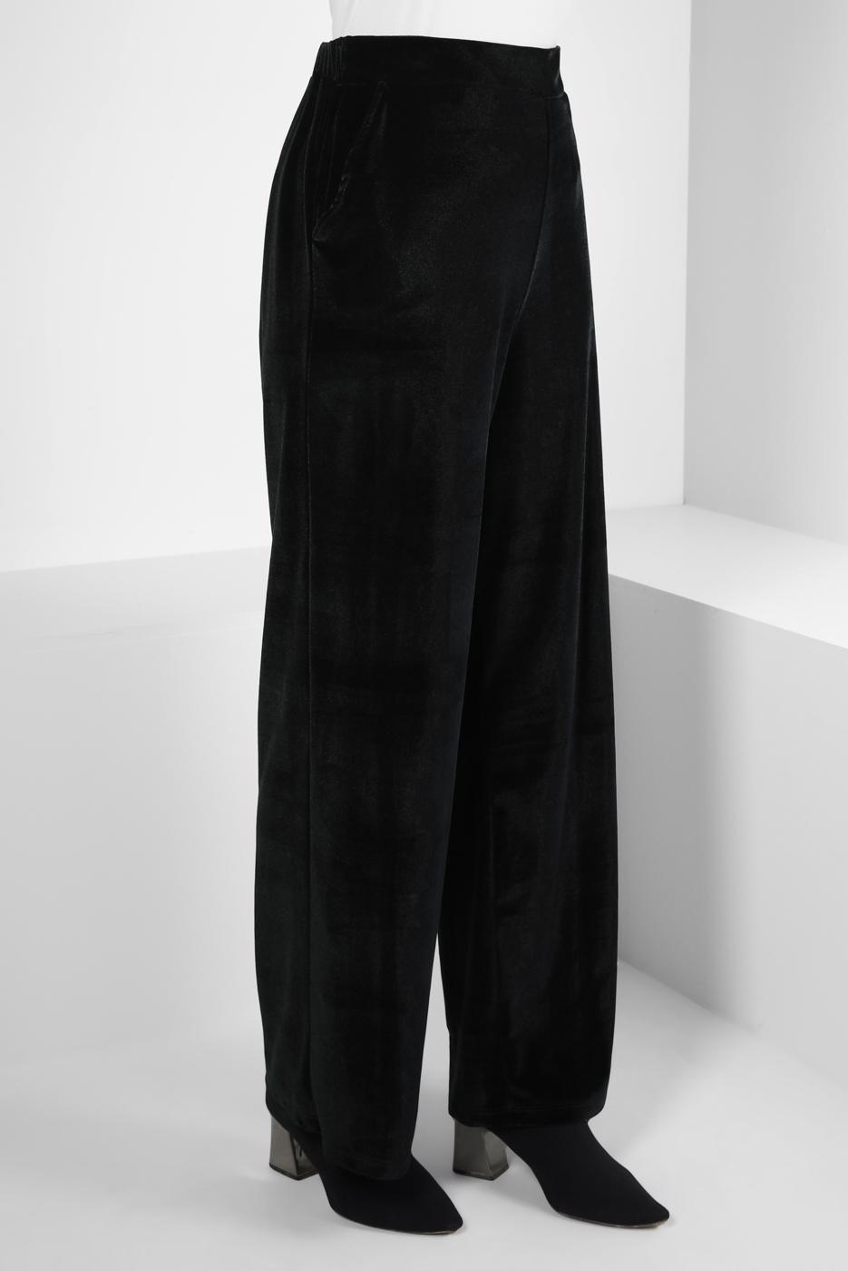 Tesettür giyim SİYAH ALVİNA GENİŞ PAÇA KADİFE PANTOLON T 70643