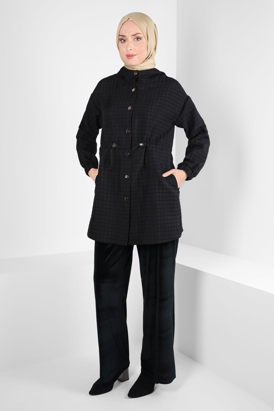 Tesettür giyim SİYAH ALVİNA GENİŞ PAÇA KADİFE PANTOLON T 70643