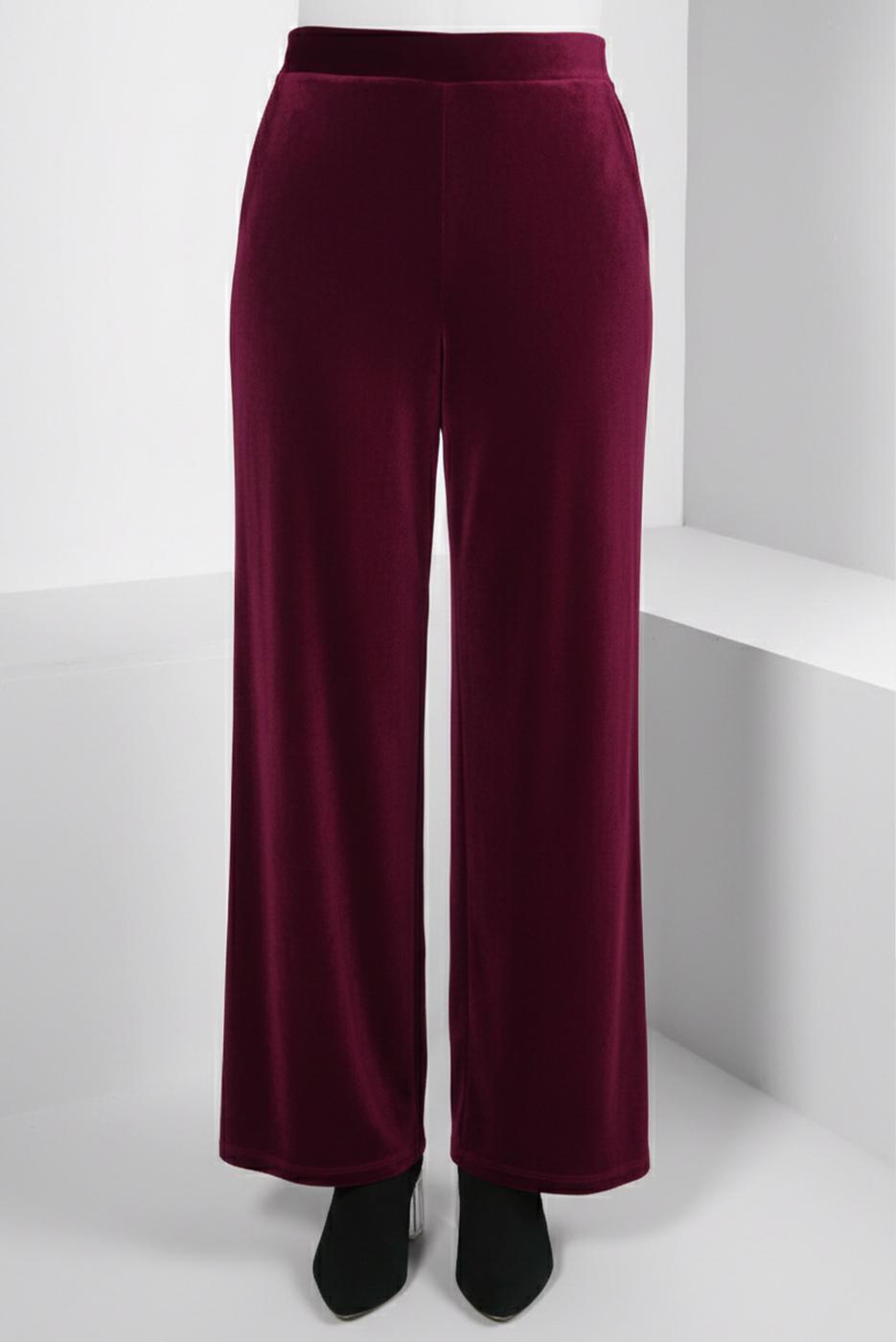 Tesettür giyim BORDO ALVİNA GENİŞ PAÇA KADİFE PANTOLON T 70643