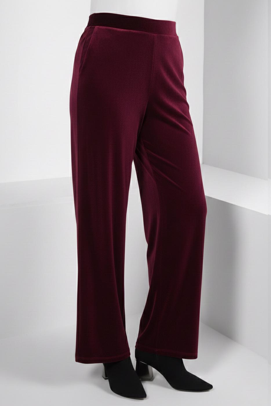 Tesettür giyim BORDO ALVİNA GENİŞ PAÇA KADİFE PANTOLON T 70643