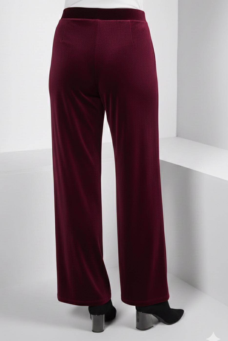 Tesettür giyim BORDO ALVİNA GENİŞ PAÇA KADİFE PANTOLON T 70643