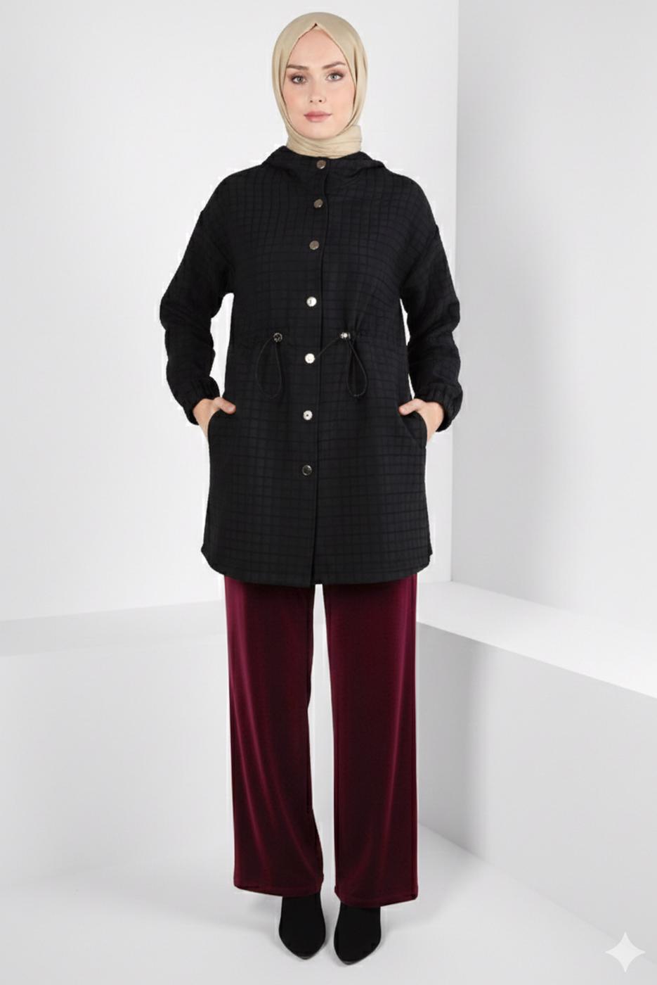 Tesettür giyim BORDO ALVİNA GENİŞ PAÇA KADİFE PANTOLON T 70643