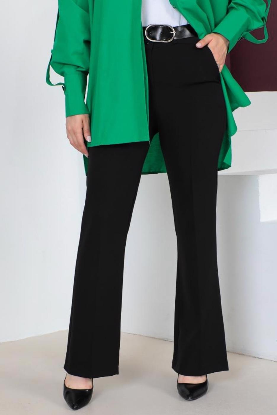 Tesettür giyim SİYAH KEMERLİ KUMAŞ PANTOLON T 8356