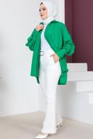 Tesettür giyim BEYAZ KEMERLİ KUMAŞ PANTOLON T 8356