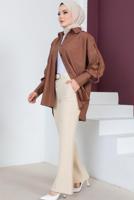 Tesettür giyim KREM KEMERLİ KUMAŞ PANTOLON T 8356