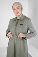 Tesettür giyim HAKİ ALVİNA KEMERLİ PARDESÜ T 10825