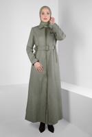 Tesettür giyim HAKİ ALVİNA KEMERLİ PARDESÜ T 10825
