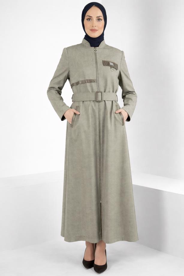 Tesettür giyim VİZON T 10827 ALVİNA KLİKYA PARDESÜ 38/46 TEK42 - TRENDTESETTÜR