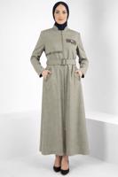 Tesettür giyim VİZON ALVİNA KEMERLİ PARDESÜ T 10827