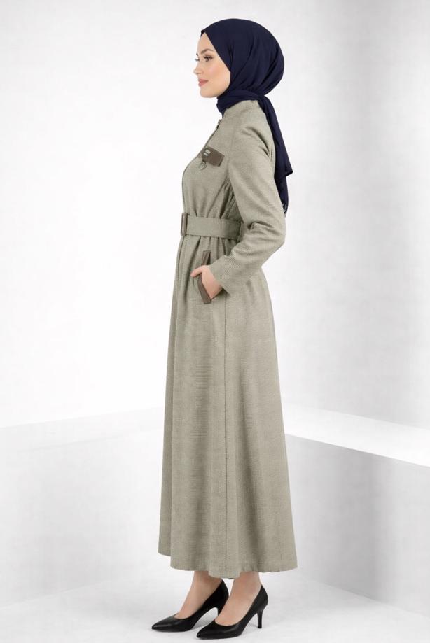 Tesettür giyim VİZON T 10827 ALVİNA KLİKYA PARDESÜ 38/46 TEK42 - TRENDTESETTÜR