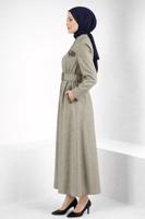Tesettür giyim VİZON ALVİNA KEMERLİ PARDESÜ T 10827