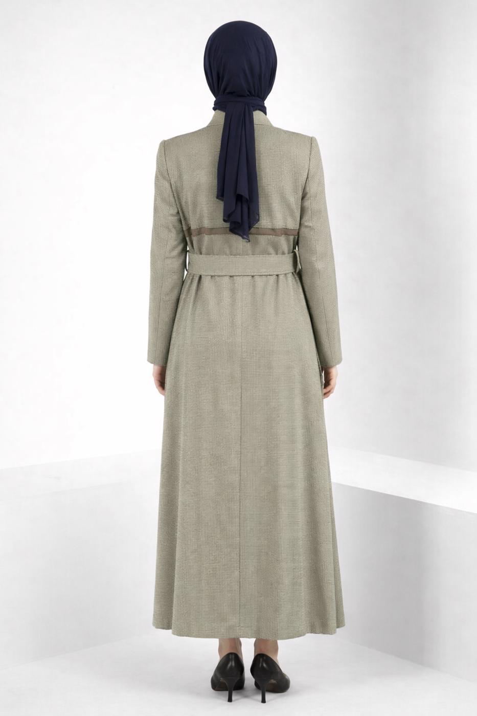 Tesettür giyim VİZON ALVİNA KEMERLİ PARDESÜ T 10827