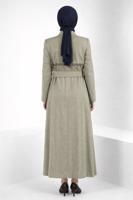 Tesettür giyim VİZON ALVİNA KEMERLİ PARDESÜ T 10827