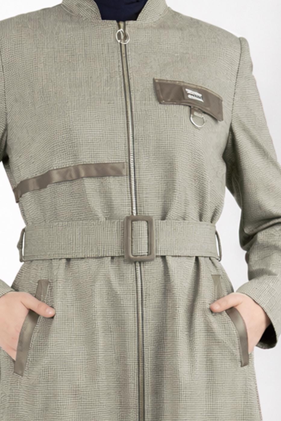 Tesettür giyim VİZON ALVİNA KEMERLİ PARDESÜ T 10827