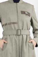 Tesettür giyim VİZON ALVİNA KEMERLİ PARDESÜ T 10827