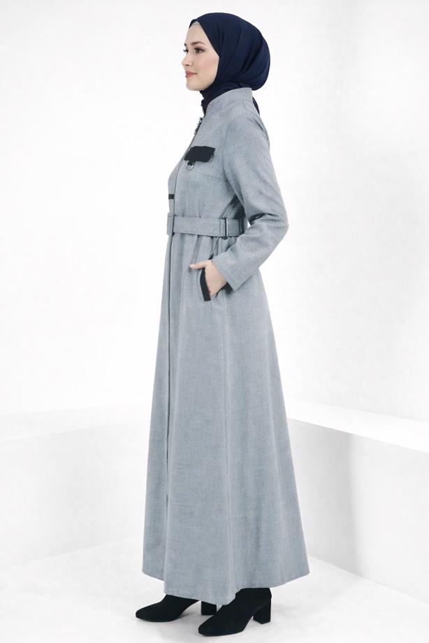 Tesettür giyim LACİVERT T 10827 ALVİNA KLİKYA PARDESÜ 38/46 TEK42 - TRENDTESETTÜR