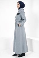 Tesettür giyim LACİVERT ALVİNA KEMERLİ PARDESÜ T 10827